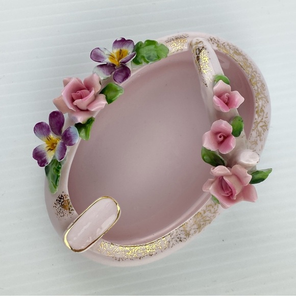 L'Amour Pink Floral Ashtray Decorative Dish Handpainted China - Picture 8 of 10
